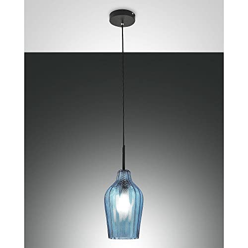 Fabas Luce Stintino Pendelleuchte E27 1x40W Metall und geblasenes Glas Azurblau