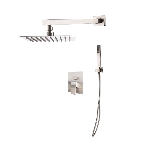 Danska Shower Set - Minimalist Danish Design | Relaxing 10-inch Rain Shower Head | Long Handheld Head | 2.0gpm Water Flow | Easy Installation | Robust Stainless Steel & Brass Build