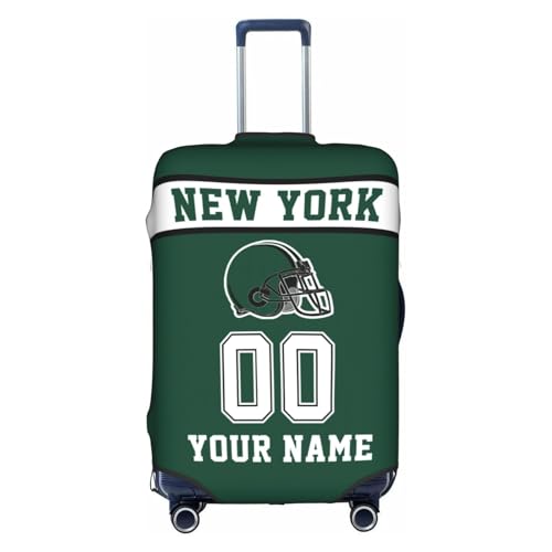 Image of Custom New York J Luggage Cover Personalized Football Style Suitcase Cover with Name Number Customized Washable Elastic Sports Travel Suitcase Protector for Business Vacation Gifts