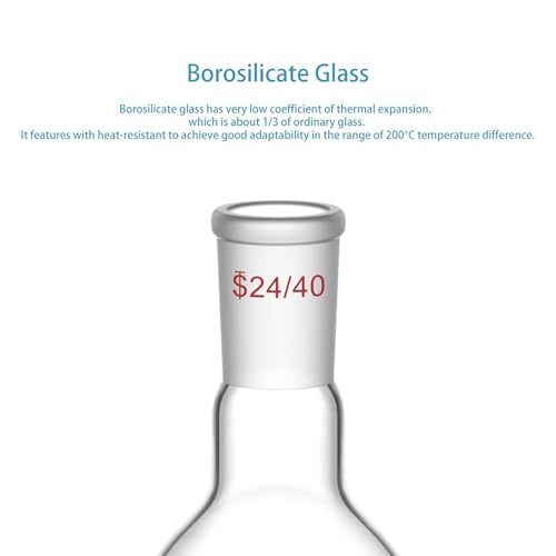 StonyLab Borosilicate Glass Heavy Wall Single Neck Flat Bottom Boiling Flask, with 24/40 Standard Taper Outer Joint, 50ml