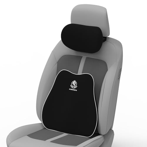 Image of MRRON Series Memory Foam Neck Rest & Lumbar Support for Car or Office Chair, Neck Pillow Kit Designed Ergonomically for Extra Support (Black, Slim backrest)