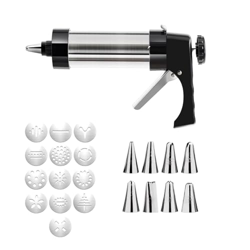 anneratteryer 1 Piezas Churreras para Churros Boquillas Manga Pastelera Maquina de Churros,Blanco,1 Pistola para Decorar,8 Boquillas para Decorar,13 Arandelas,Estructura de Acero Inoxidable.