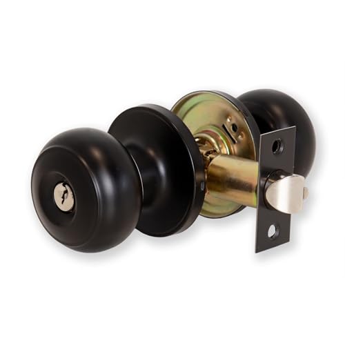 XFORT Bello Pomo de Entrada Mate Negro, Pomo de Puerta con Cerradura para Puertas de Madera Internas, Juego Completo con Llave Tubular y 3 Llaves