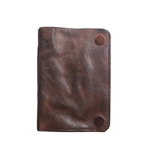 Hand-Brushed Vegetable Tanned Leather Wallet with Multiple Card Slots, Distressed Wrinkled Vintage Wallet(Coffee)