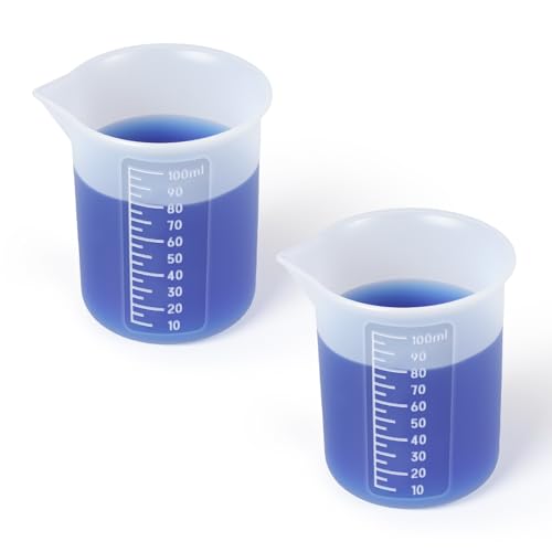 2 Stück Silikon Messbecher 100ml Waschmittelbecher Silikon Waschmittelspender Harz Gießen Set Wiederverwendbare Antihaft Messbecher Klein Mit Präzisionsskala für Harzformen Schmuckherstellung