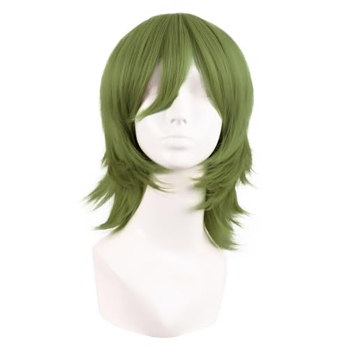 MapofBeauty 14 Inch Short Wolf Tail Side Bangs Party Wig, Olive Green