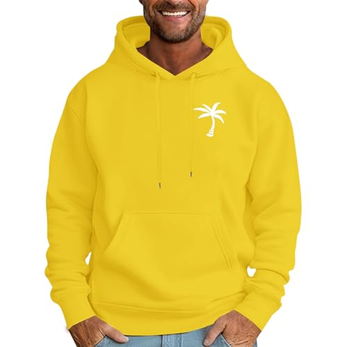 Generiskt herrmode huvtröjor & tröjor kokos tryck fleece tröjor streetwear långärmad pullover huvtröja kamouflagekläder män, GUL, S