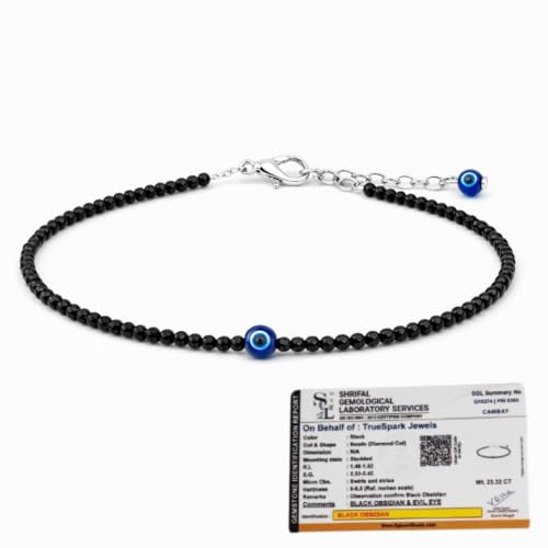 Image of Women's Black Obsidian Anklet with Evil Eye - Adjustable Silver Brass Chain, Fit, Spiritual Protection