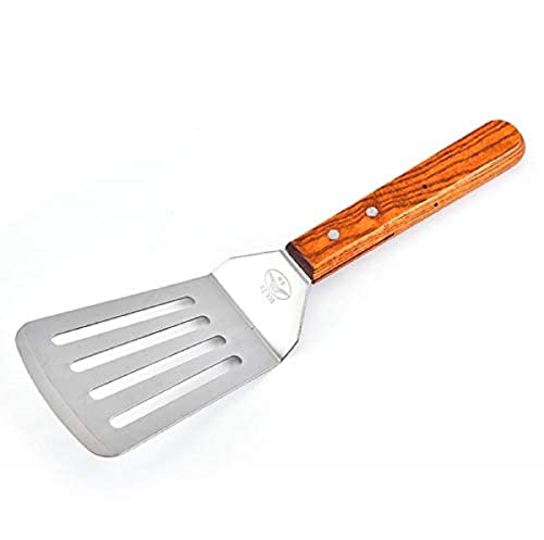 Image of Stainless Steel Slotted Spatula with Wooden Handle Hamburger Turner Fish Spatula Turner Flat Top Grill Spatula for Cooking BBQ