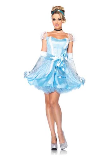 Leg Avenue Disney 3Pc.Classic Cinderella Dress Choker and Head Piece, Blue, Large