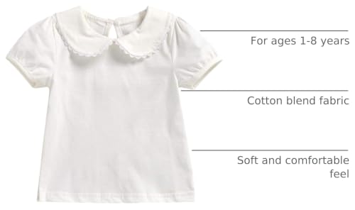 Image of Peter Pan Collar Shirt Toddler Baby Girls White Blouse Puff Sleeve Top
