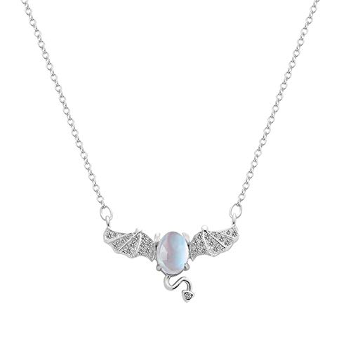 Pierre de lune simple sur collier argent S925 ailes du diable rétro