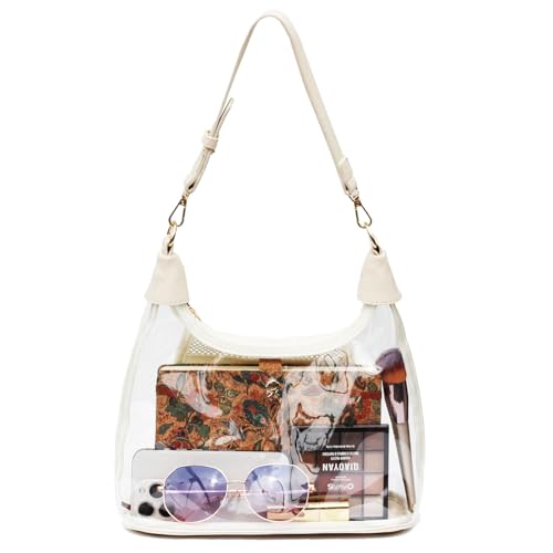 Clear Shoulder Bags for Women, Stadium Approved Cute Hobo Tote Crossbody Handbag Mini Clutch Purse