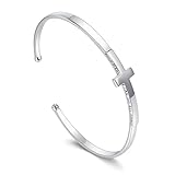 POPLYKE Pulsera de cruz de plata de ley 925 ajustable hacia los lados para mujer, tamaño interior 2.55 pulgadas