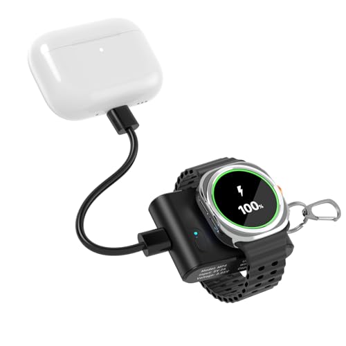 for Samsung Galaxy Watch Charger, 2000mAh 2-in-1 Portable Charger for Samsung Galaxy Watch 8/7/Ultra/6/6 Classic/5/5 Pro/4/3/Active 2 with Keychain (Black)