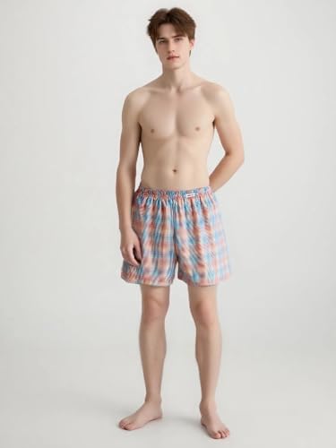 Men's Weaved Boxer Shorts, Pack of 3, Skin-friendly，Classic Patterns - Multicolor Gingham, Blue Check, Red Plaid （L-4XL）3