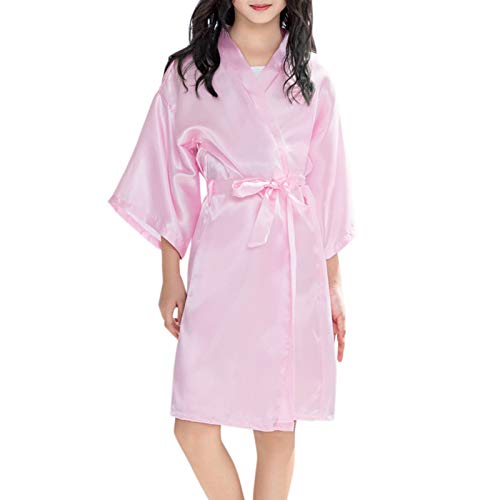 Girls Satin Ro𝐛e Silky Kimono Ro𝐛e Set Flower Girl Ro𝐛e Dressing Gown for Wedding Spa Ro𝐛es for (Pink, 2-3 Years)