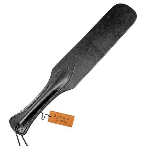 Bantoro Crafts Handgefertigtes schwarzes Leder-Spanking-Paddel/-Schläger – 15 Zoll BDSM-Schlagspiel-Paddel mit Handschlaufe – beidseitig für sinnliche Spiele und Bestrafungsspiele