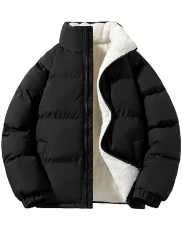 hathne Men's Winter Warm Fleece Lined Jacket Lightweight Thick Stand Collar Full Zip Jacket Coat
