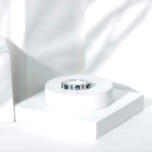 Natural London Blue Topaz Half Eternity Band with Moissanite, AAA Quality, Topaz Anniversary Ring (Ideal for Gift)3