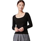[HedingRed] インナーシャツ レディース 長袖 Uネック アンダーシャツ 外着OK アンダーウェア 肌着 インナー 通気 保温 綿生地 HR24W526-blk-L