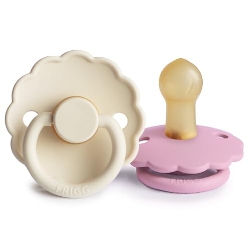 Image of FRIGG Daisy Natural Rubber Baby Pacifier | Made in Denmark | BPA-Free (Cream/Lupine, Size 1) 2-Pack