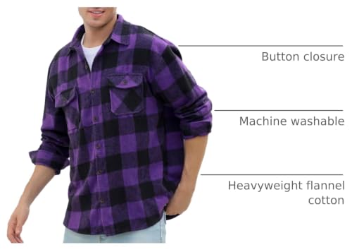 Image of Cromoncent Mens Boys Thick Flannel Shirt Long Sleeve Shirt Jacket Casual Button Down Multi Pockets Shacket