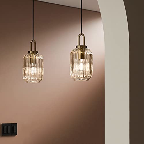 Lampe suspendue E27 en verre avec cage géométrique dorée pour éclairage de cuisine - 3