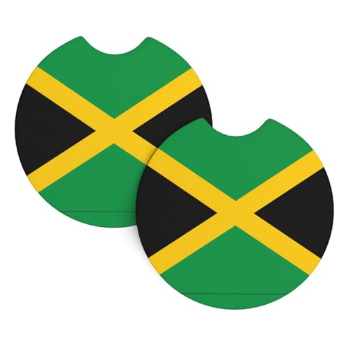 Posavasos de coche con la bandera de Jamaica (2.7 pulgadas), accesorios duraderos para coche, mantienen el portavasos limpio como nuevo
