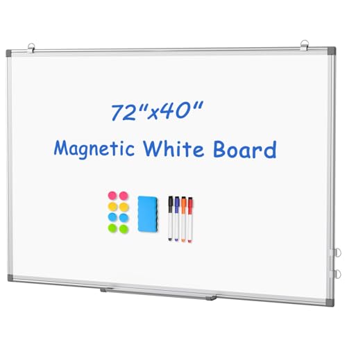 Image of WALGLASS Extra Large White Board 72x40 Double-Sided Dry Erase Magnetic Wall | Magnetic Whiteboard Wall, Double-Sided Dry Erase, Smooth Writing Easy Clean, Aluminum Frame, Home Office School, Complete Kit