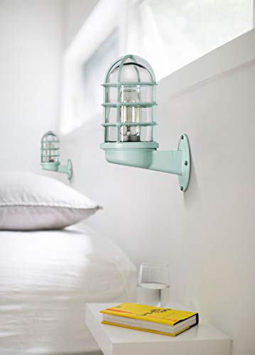 Runnup Industrial Wall Sconce Mini Nautical Style Wall Light With Metal Cage And Glass Shade In Green Finish #TOP3
