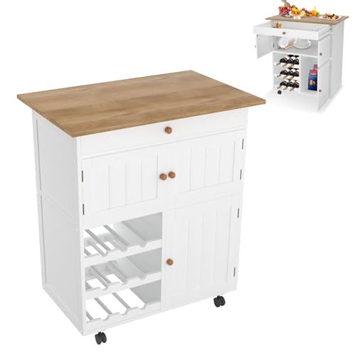 Froadp Carro de cocina con ruedas, isla independiente, cajón y estante para especias, armario multifuncional, color blanco (85 x 40 x 70'