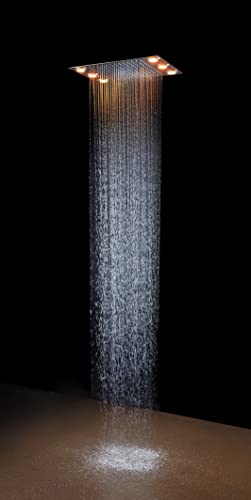 Cascada Luxurious 14" x 20" Large Multicolor LED Shower System con Control Remoto y Mezclador de Ducha 3 Vías (Lluvia, 6 Jets de Masaje y Ducha de Mano) (Oro Rosado) miniatura 4