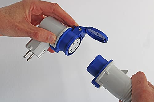 SCAME – 200;01624 Adapter zum Laden von Elektrofahrzeugen 2P+E 250 V 16 A IP20 – Adapter mit 16 A abgewinkeltem Stecker – 3 A-Buchse – französisch-deutscher Schuko-Stecker