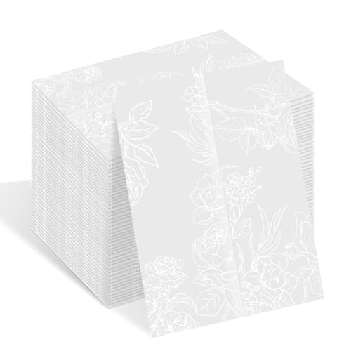 Uniclife 100 Pack Wedding Vellum Jackets for 5x7 Invitations 115 GSM Translucent Vellum Paper Invitation Sleeves Pre-Folded Floral Wedding Invitation Wraps Wedding Invitation Accessories (White Rose)