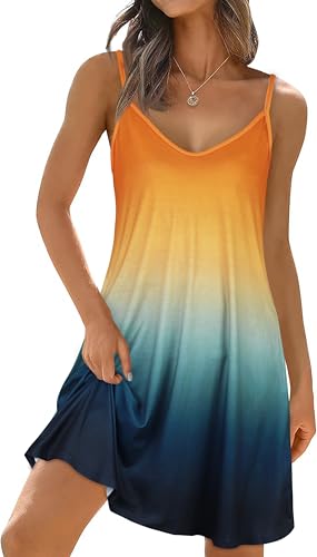 Image of elescat Womens Summer Dresses Spaghetti Strap V Neck Casual Sleeveless Sundress Beach Cover Ups with Pockets 2026