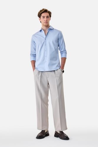 Image of SNITCH Men Casual Trousers | Relaxed Fit with Turned-Up Cuffs & Solid Pattern | Cotton Blend Fabric with Medium Stretch for Summer & Everyday Wear