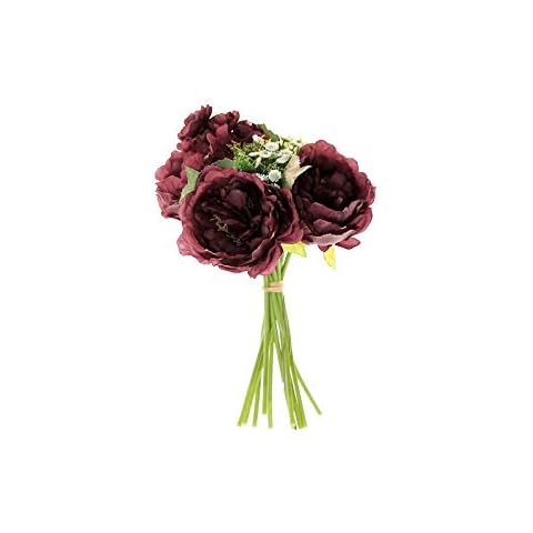 BalsaCircle 12-Inch Tall Burgundy Silk Artificial Peony Flowers Bouquet Wedding Centerpieces Arrangements Decorations Supplies Cover