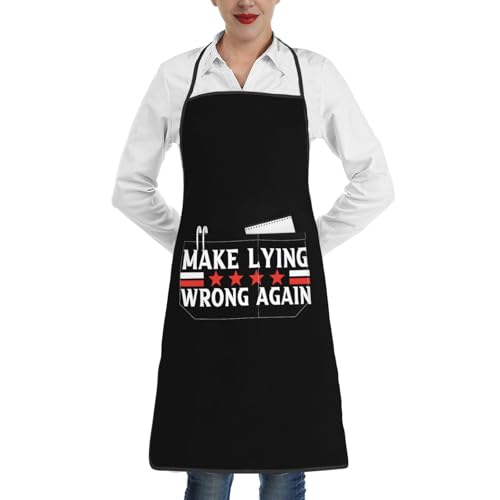 nopicsn Make Lying Wrong Again Apron for cooking with Pockets Women Men Kitchen Chef Funny Aprons