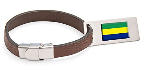 Drapeau Gabon avec étiquette en cuir gravé et texte en acier pour mât et décoration