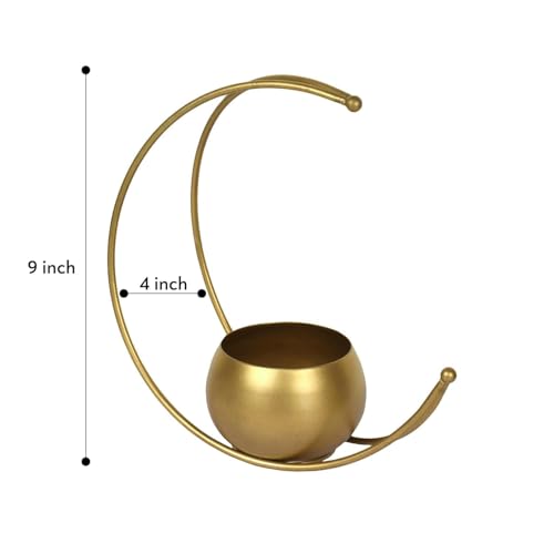 Image of Premium Moon Shape Metal Plant Stand with Golden Pot | Modern Crescent Iron Planter for Indoor Plants | Decorative Tabletop Flower Pot for Living Room, Balcony & Home Decor (Moon Flower Pot)