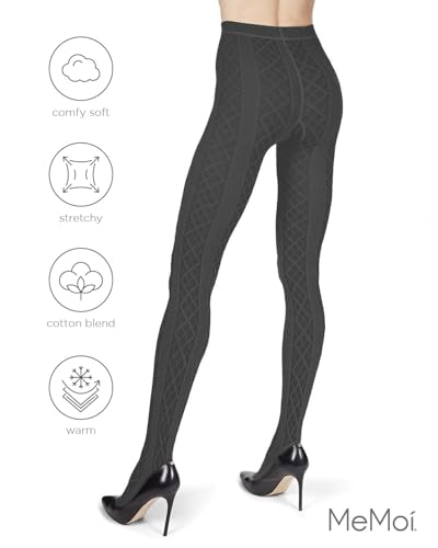 Image of MeMoi Juneau Diamonds Cotton Tights for Women, Cozy and Elegant Sweater Tights - Sizes Small to X-Large