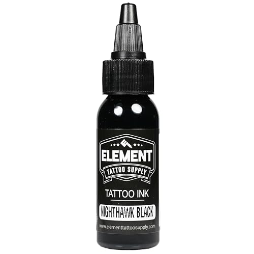 Element Tattoo Supply Nighthawk Black Tattoo Ink - Permanent Solid Black Color for Outlining, Shading & Blending, Professional Grade, Vegan, Non-Toxic & Safe for Human Skin, 1 oz Bottle
