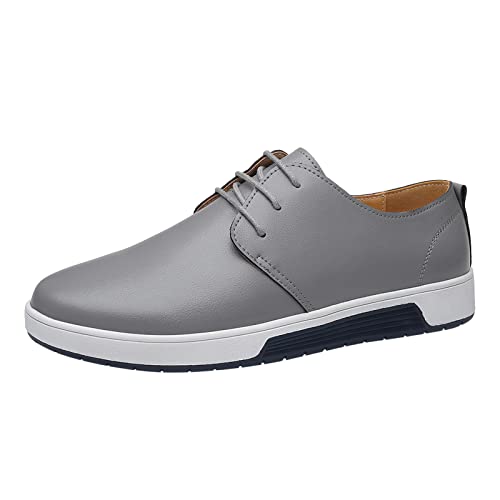 CsgrFagr Summer Style Men's Breathable Comfortable Business Lace Up Leisure Solid Color Leather Shoes Low Profile Mens Shoes (Grey, 10.5)