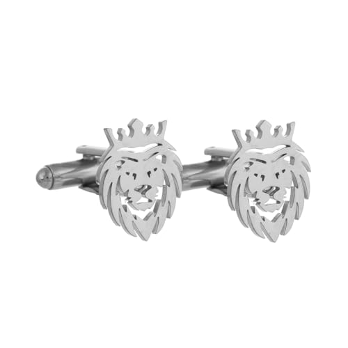 Image of Stainless Steel Animal Creative Crown Lion Brooches for Women and Men
