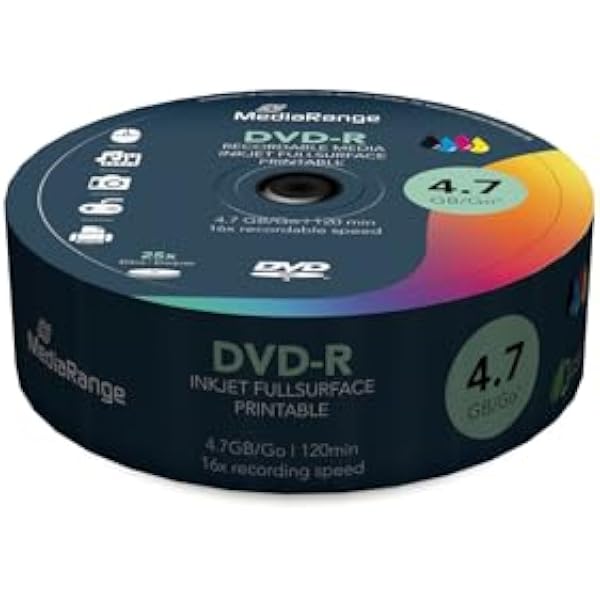 Mediarange MR407 Puste Nośniki DVD-R 4,7 GB 16x Speed, Wielokolorowy, 25 sztuk