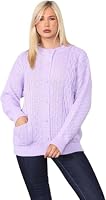 Pretty Attitude Women Winter Chunky Cable Knit Ladies Long Sleeve Aran Crew Neck Warm Cardigan (UK, Numeric, 12, Regular, Regular, Lilac)