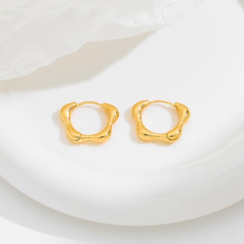 Small Gold Hoop Earrings for Women 18K Gold Plated Gold Hypoallergenic Floral Earrings Floral Huggie Hoop Earrings Trendy Jewelry4