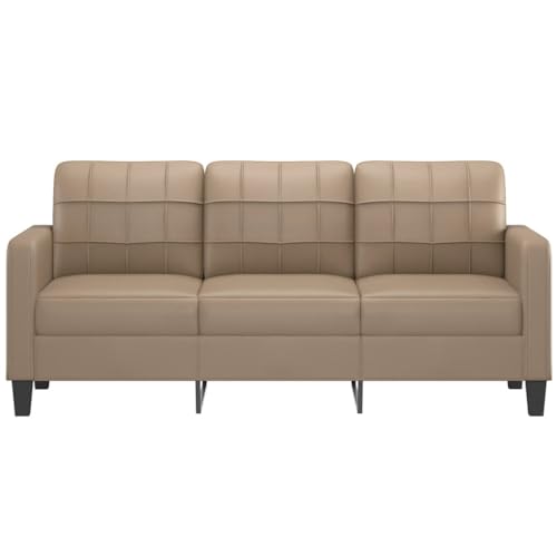 Festnight 3 Sitzer Sofa, Kunstleder Kleines Couch, Modern 3er Gästesofa mit Armlehne, Getuftetes Loveseat Sofas für Wohnzimmer/Schlafzimmer/Büro/Wohnung, 180 cm, Cappuccino-Braun – Bild 5