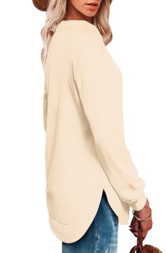 Image of OFEEFAN Womens Sweatshirt Crewneck Long Sleeve Shirts High Low Tops Curved Hem